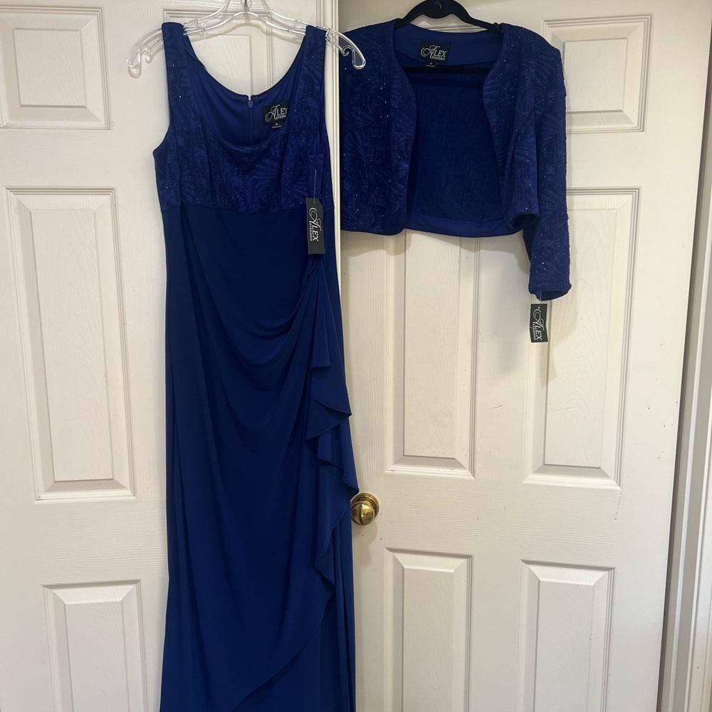 Alex Evenings 2 Piece Blue Empire Waist Bolero Dress Formal Dress Jackets Set 10 - Picture 4 of 13